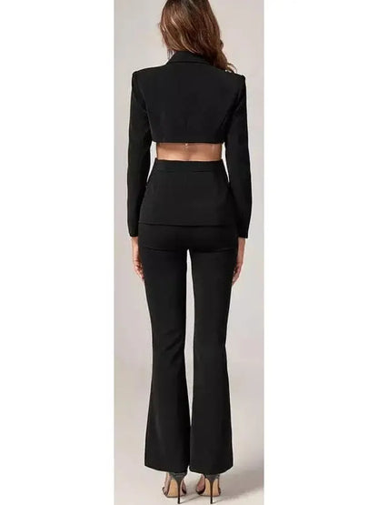 Crystal Embellished Cut-Out Blazer and Pant Suit - Suits & Sets