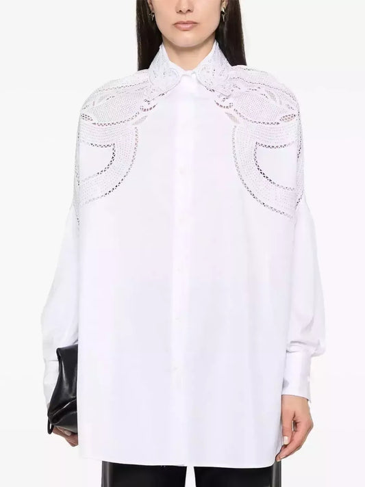 Crystal Embellished Cut-Out White Blouse - Small - Tops