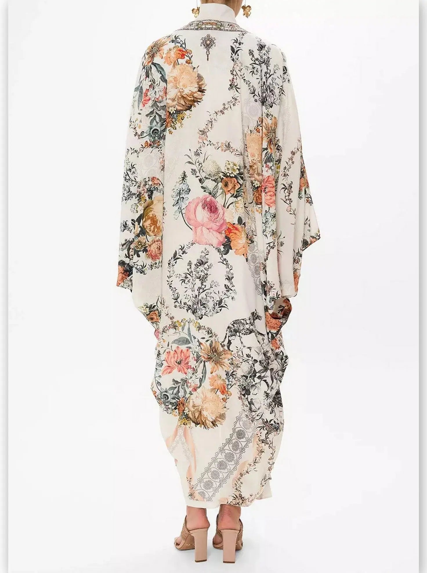 Crystal-Embellished Floral-Print V-Neck Kaftan Dress - Dresses