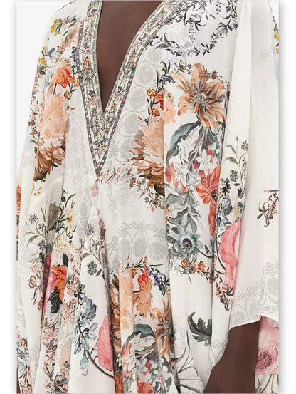 Crystal-Embellished Floral-Print V-Neck Kaftan Dress - Dresses