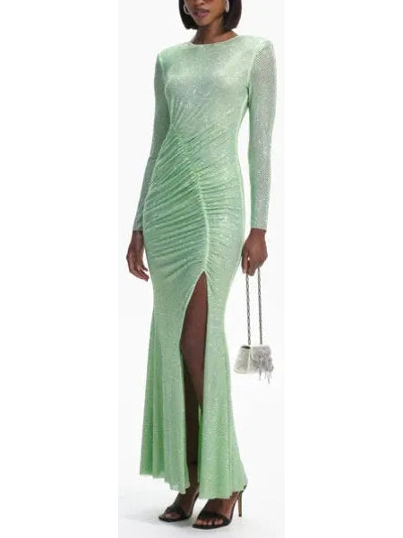 Crystal-Embellished Green Maxi Dress - Dresses