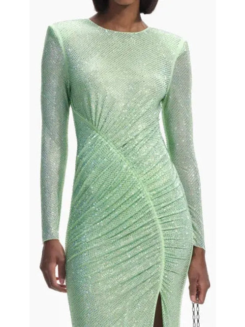 Crystal-Embellished Green Maxi Dress - Dresses