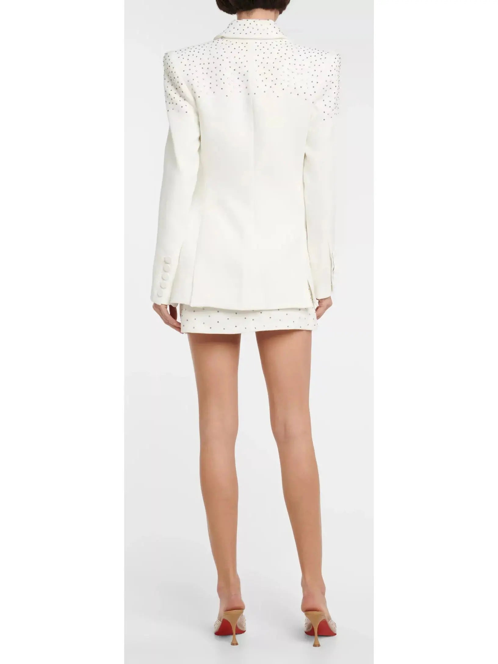 Crystal-Embellished Jacket and Skirt Set White - Suits & Sets