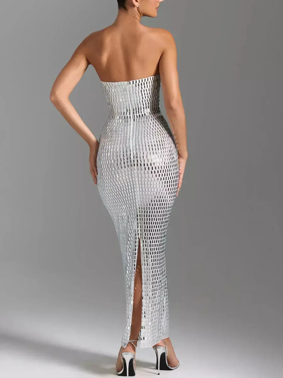 Crystal-Embellished Long Strapless Tube Dress - Dresses