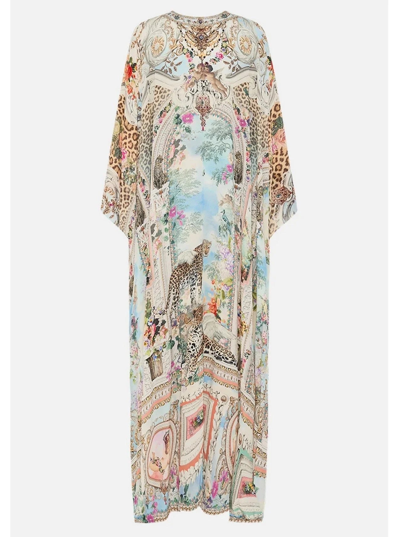 Crystal-Embellished Long V-Neck Silk Kaftan Dress - One size - Dresses