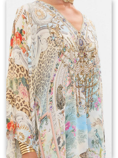 Crystal-Embellished Long V-Neck Silk Kaftan Dress - One size - Dresses