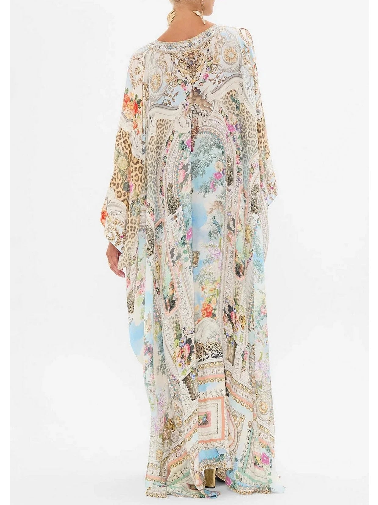 Crystal-Embellished Long V-Neck Silk Kaftan Dress - One size - Dresses