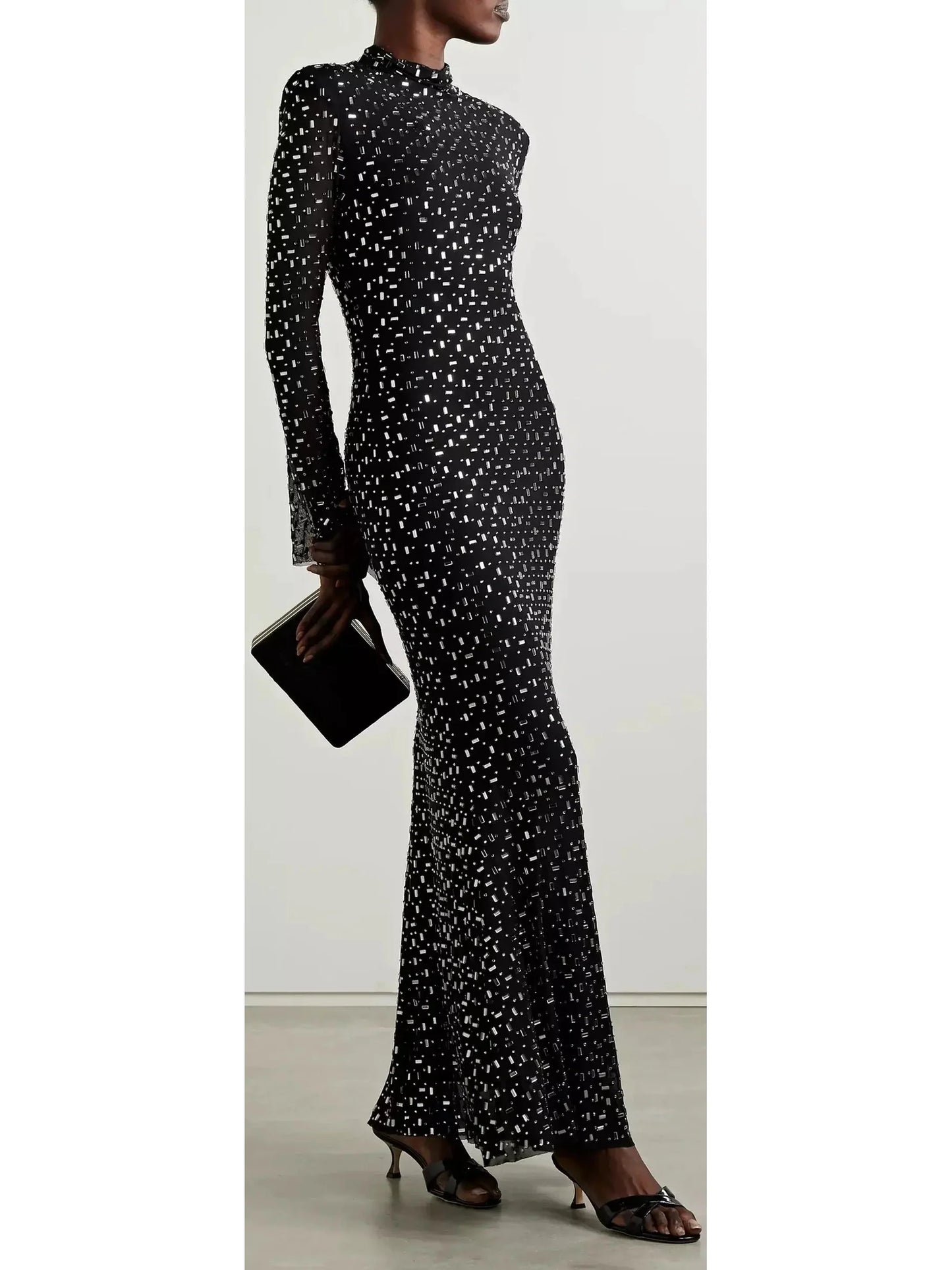 Crystal-Embellished Mesh Maxi Dress - small - Dresses