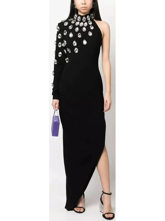 Crystal-Embellished One-Shoulder Dress - small - Dresses