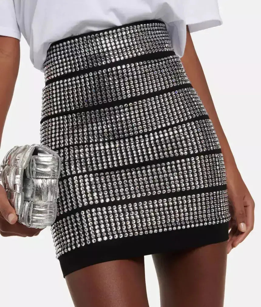 Crystal-Embellished Paneled Mini Skirt - Skirts