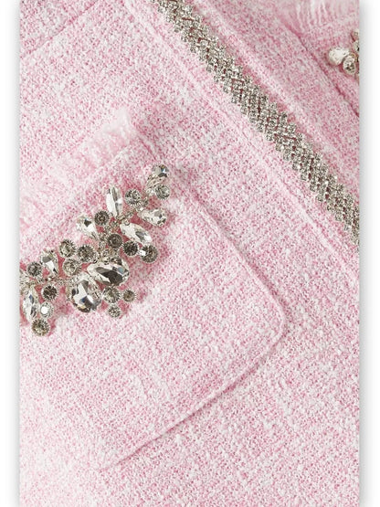 Crystal-Embellished Pink Tweed Playsuit - Suits & Sets