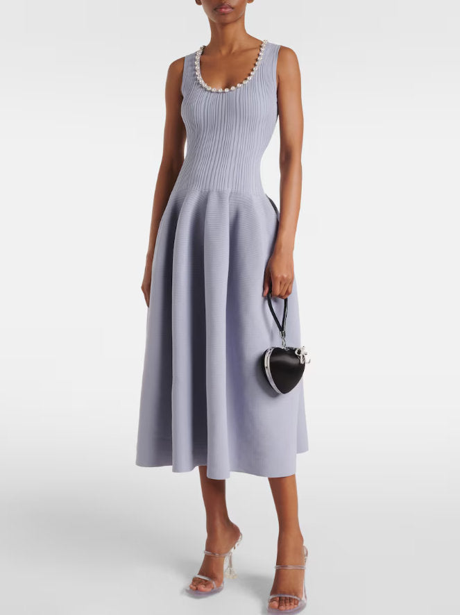 Crystal-Embellished Ribbed Stretch-Knit Midi Dress - Dresses