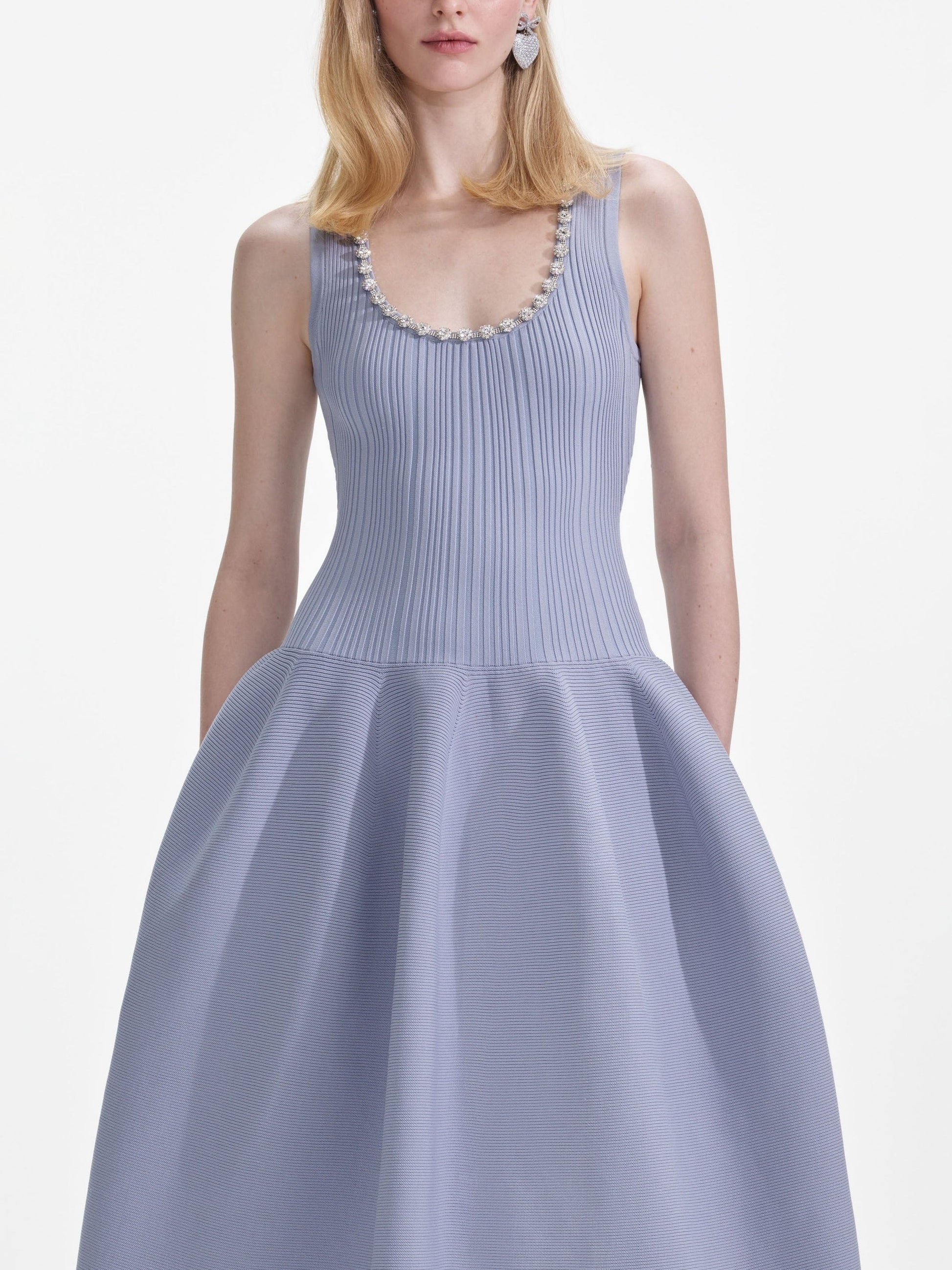 Crystal-Embellished Ribbed Stretch-Knit Midi Dress - Dresses