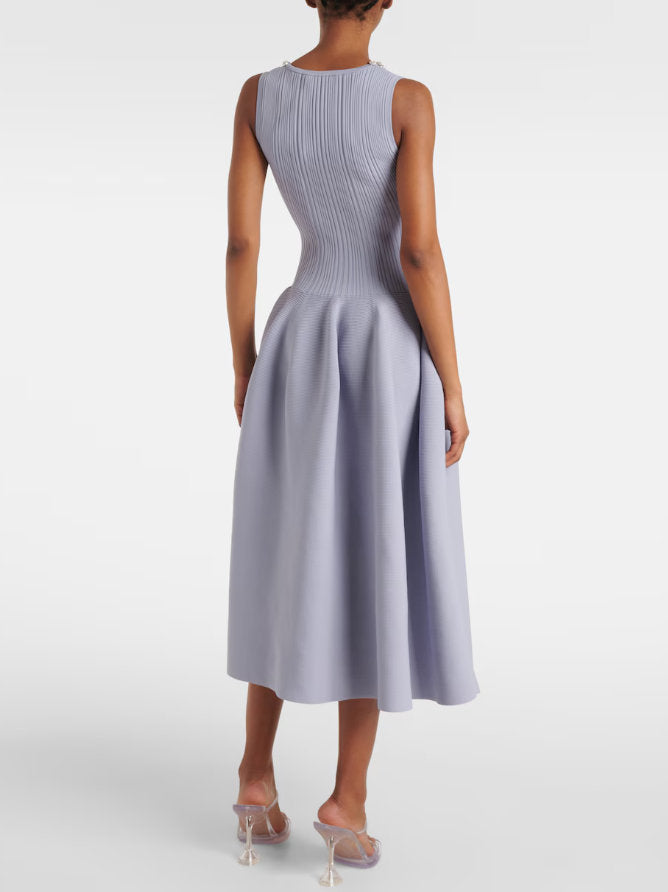 Crystal-Embellished Ribbed Stretch-Knit Midi Dress - Dresses