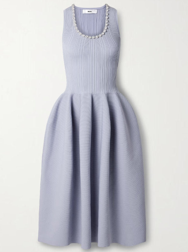 Crystal-Embellished Ribbed Stretch-Knit Midi Dress - Dresses