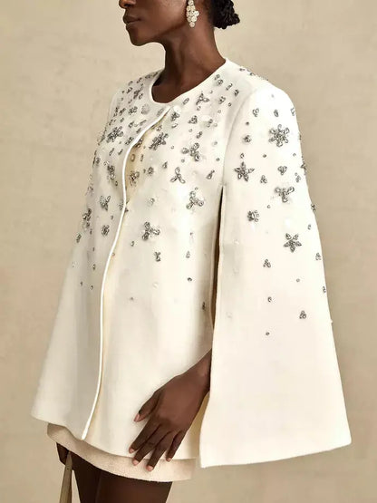 Crystal-Embellished Short Cape Coat - Coats