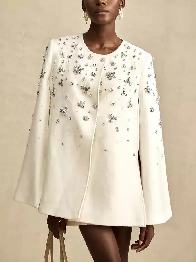 Crystal-Embellished Short Cape Coat - Coats