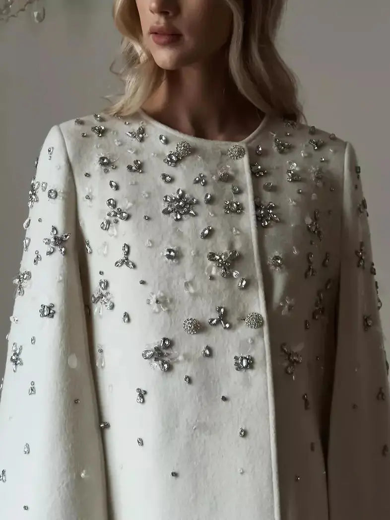 Crystal-Embellished Short Cape Coat - Coats