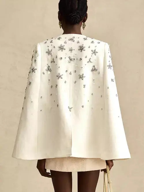 Crystal-Embellished Short Cape Coat - Coats