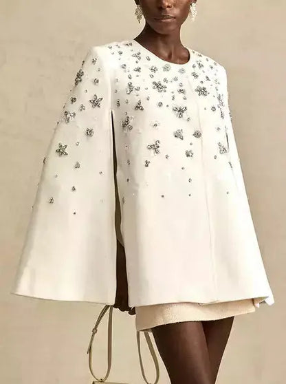 Crystal-Embellished Short Cape Coat - Coats