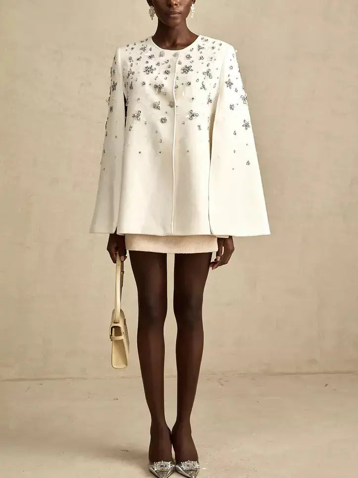 Crystal-Embellished Short Cape Coat - Coats