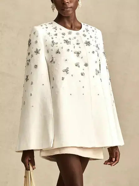 Crystal-Embellished Short Cape Coat - Coats