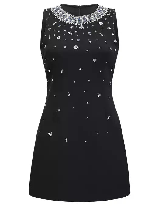 Crystal-Embellished Sleeveless Mini Dress in Black - Dresses