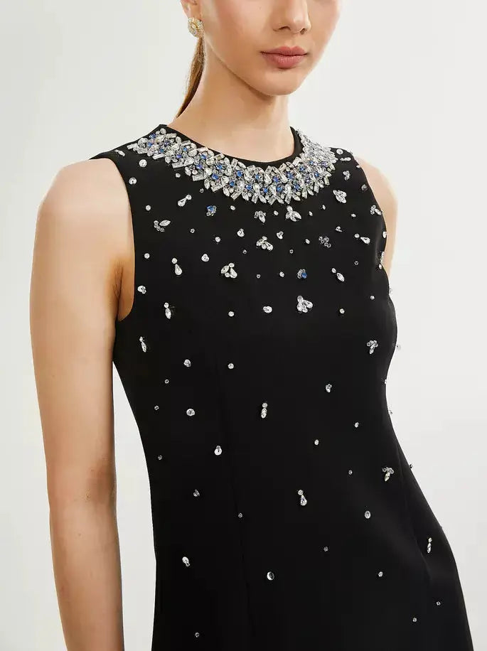 Crystal-Embellished Sleeveless Mini Dress in Black - Dresses