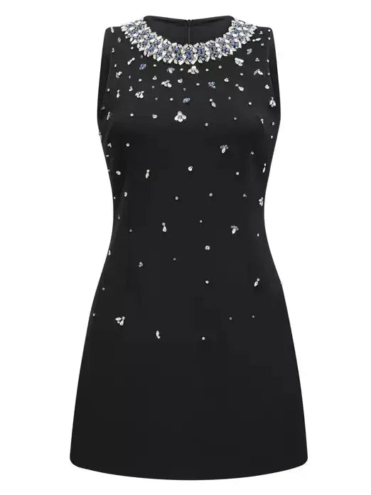 Crystal-Embellished Sleeveless Mini Dress in Black - Dresses