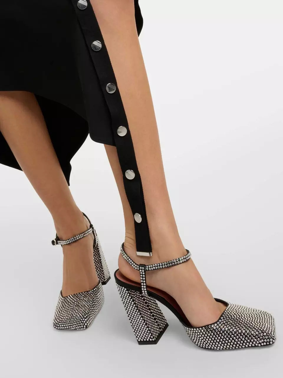 Crystal-Embellished Square-Toe Buckle-Fastening Pumps - Footwear