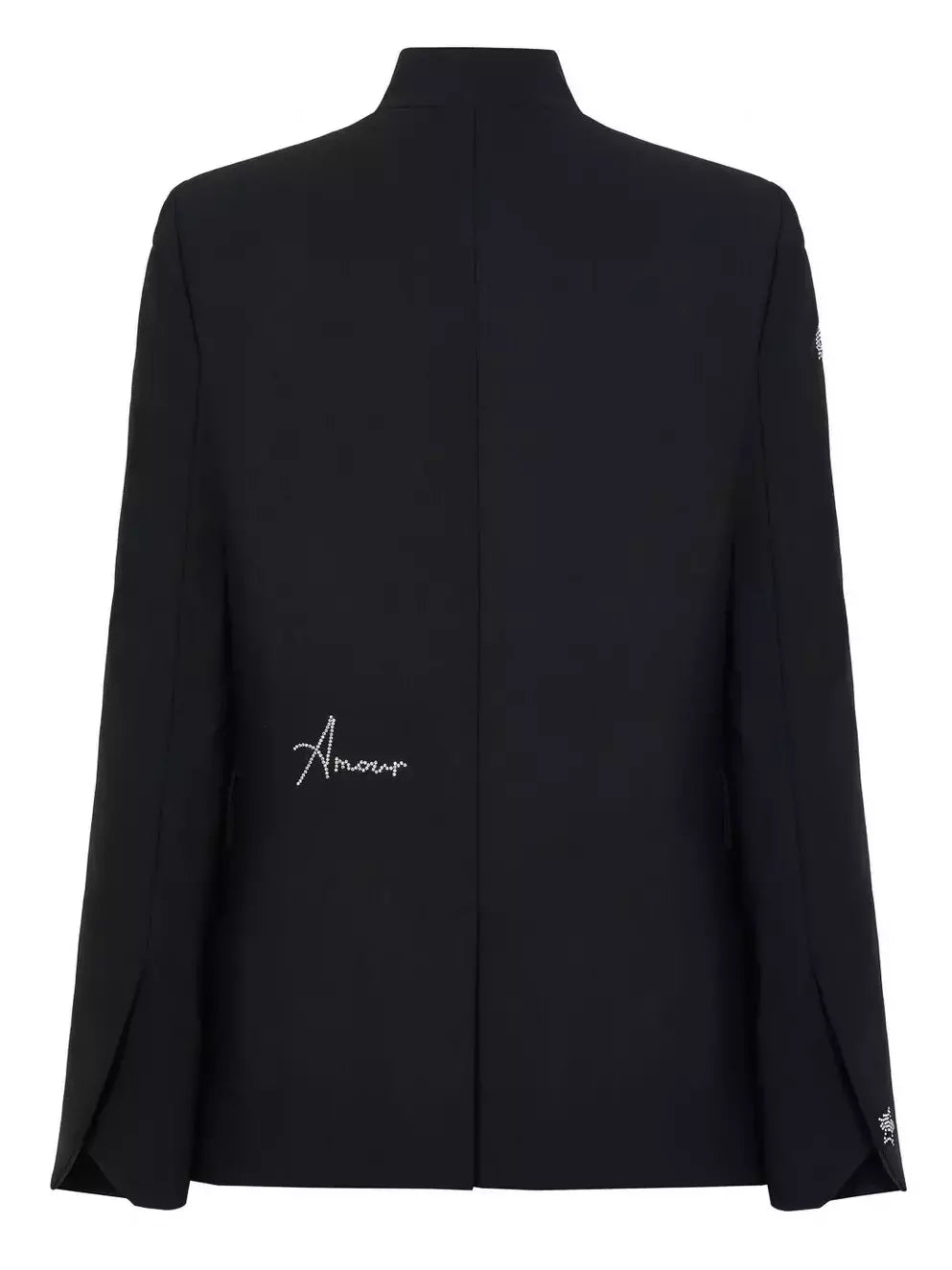 Crystal-Embellished Stand-Collar Black Blazer - Jackets