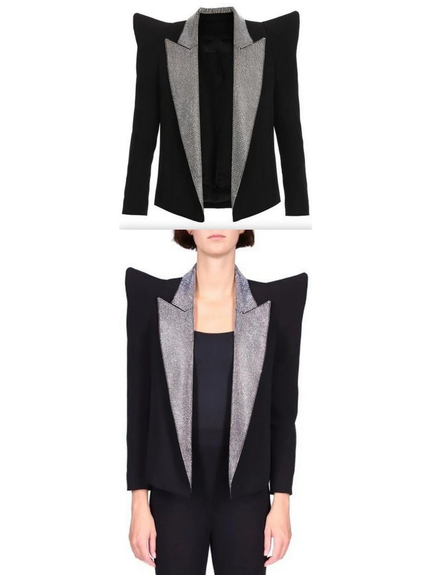 Crystal-Embroidered Black Blazer - Jackets