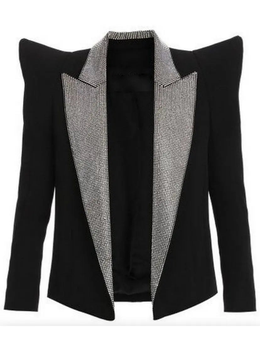 Crystal-Embroidered Black Blazer - Jackets