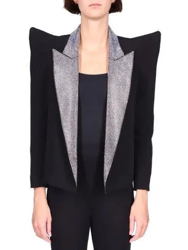 Crystal-Embroidered Black Blazer - Jackets