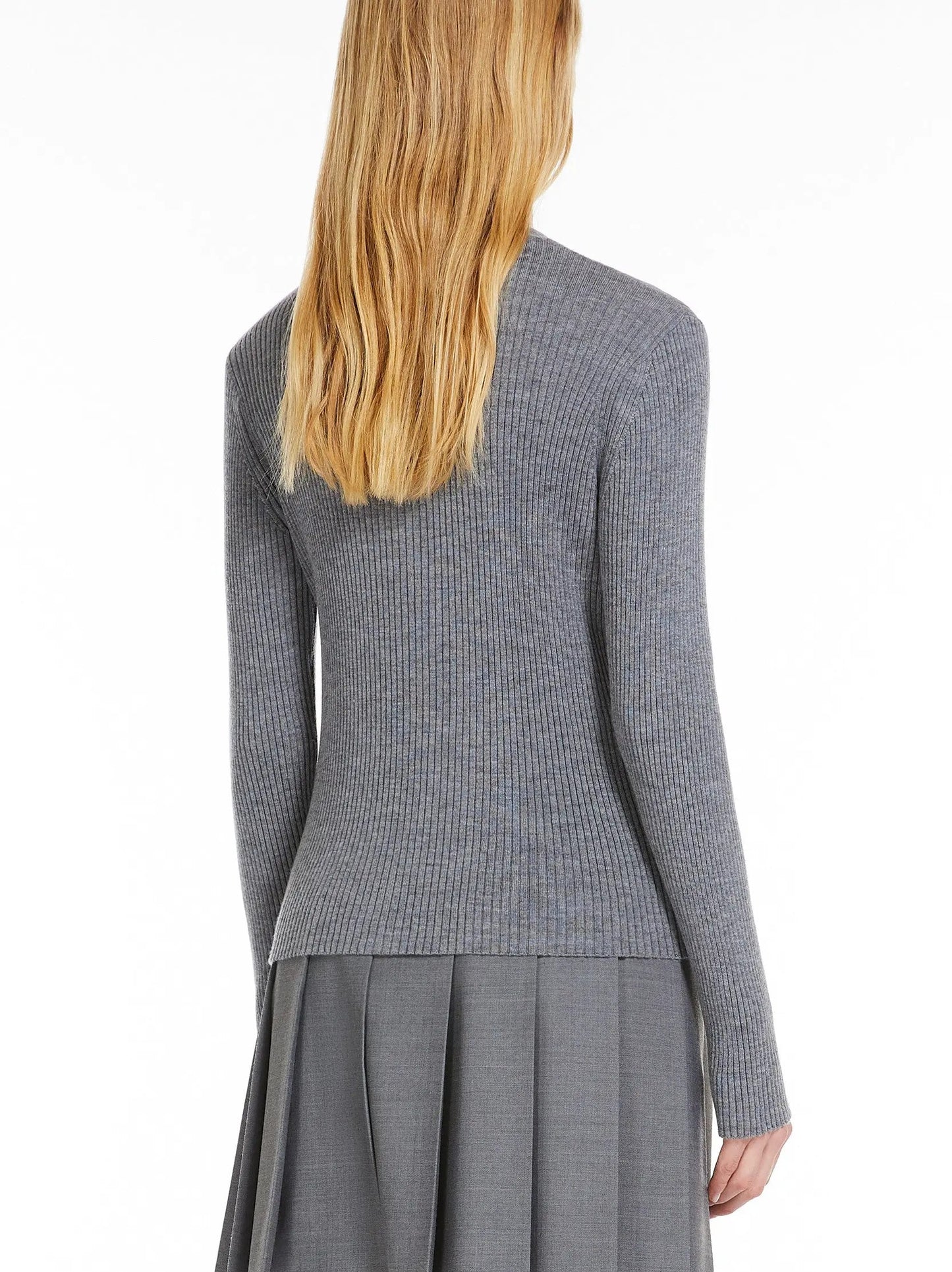 Crystal Embroidered Ribbed Cardigan in Grey - Sweaters & Knitwear