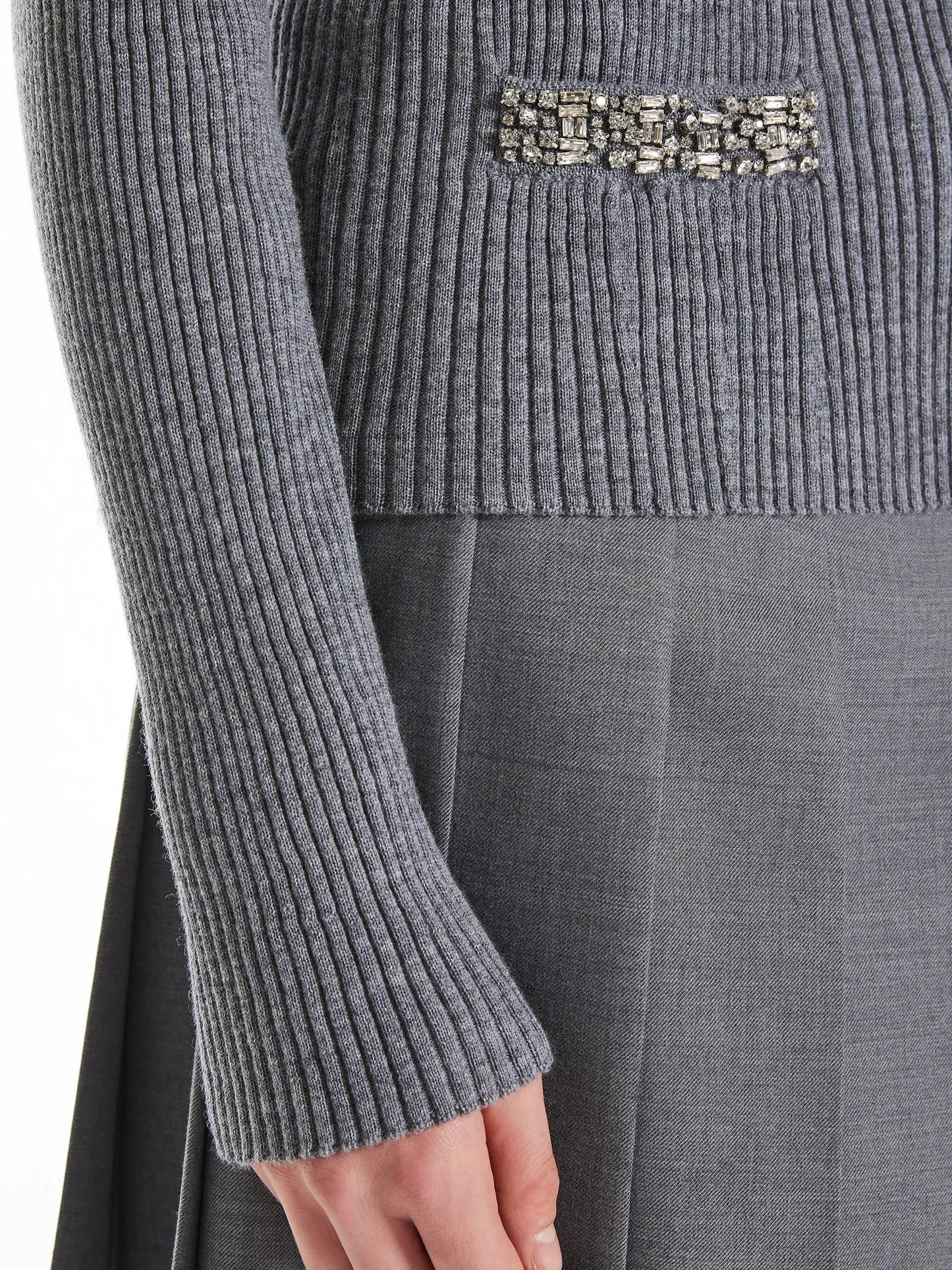 Crystal Embroidered Ribbed Cardigan in Grey - Sweaters & Knitwear