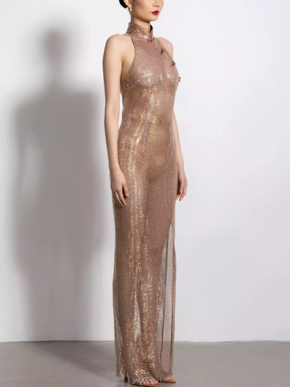 Crystal Net Dress with Chinese Knot Fastenings - Dresses