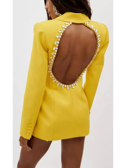 Crystal Open-Back Yellow Blazer/Dress - Jackets