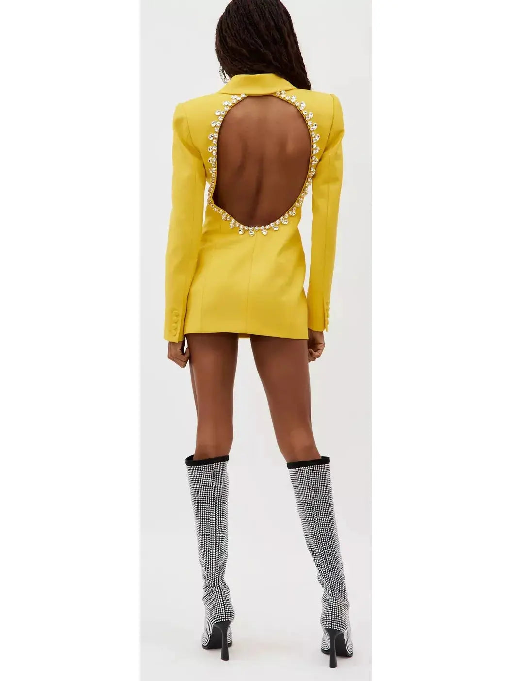 Crystal Open-Back Yellow Blazer/Dress - Jackets