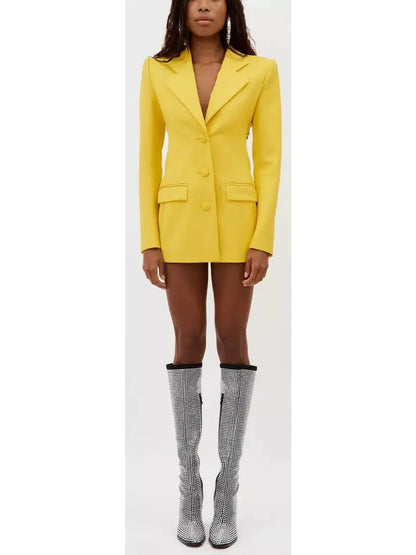 Crystal Open-Back Yellow Blazer/Dress - Jackets