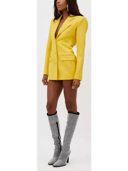 Crystal Open-Back Yellow Blazer/Dress - Jackets