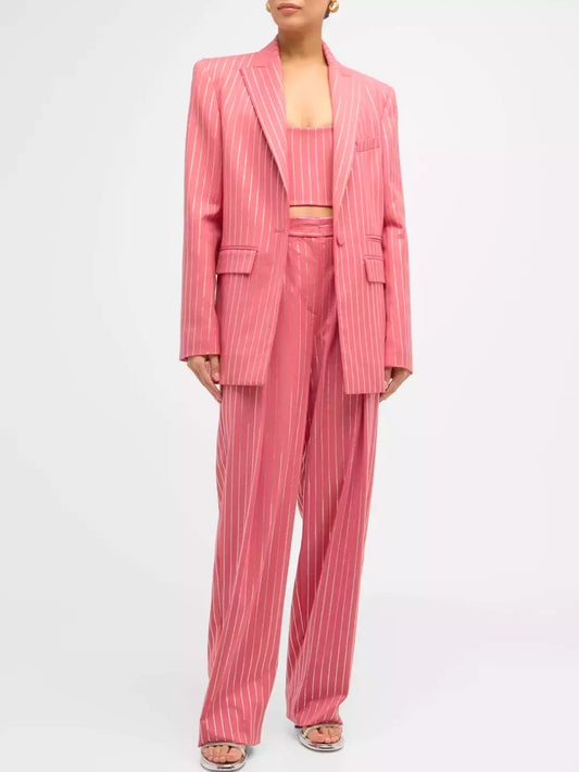 Crystal Pinstripe Pink Single-Breasted Blazer and Pant Suit - Suits & Sets