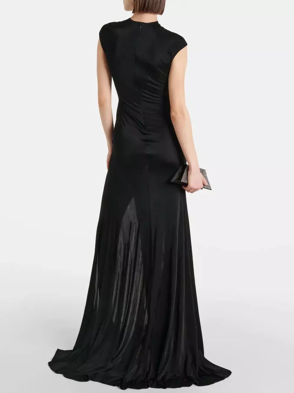 Crystal-Rose-Embellished Black Jersey Gown - Dresses