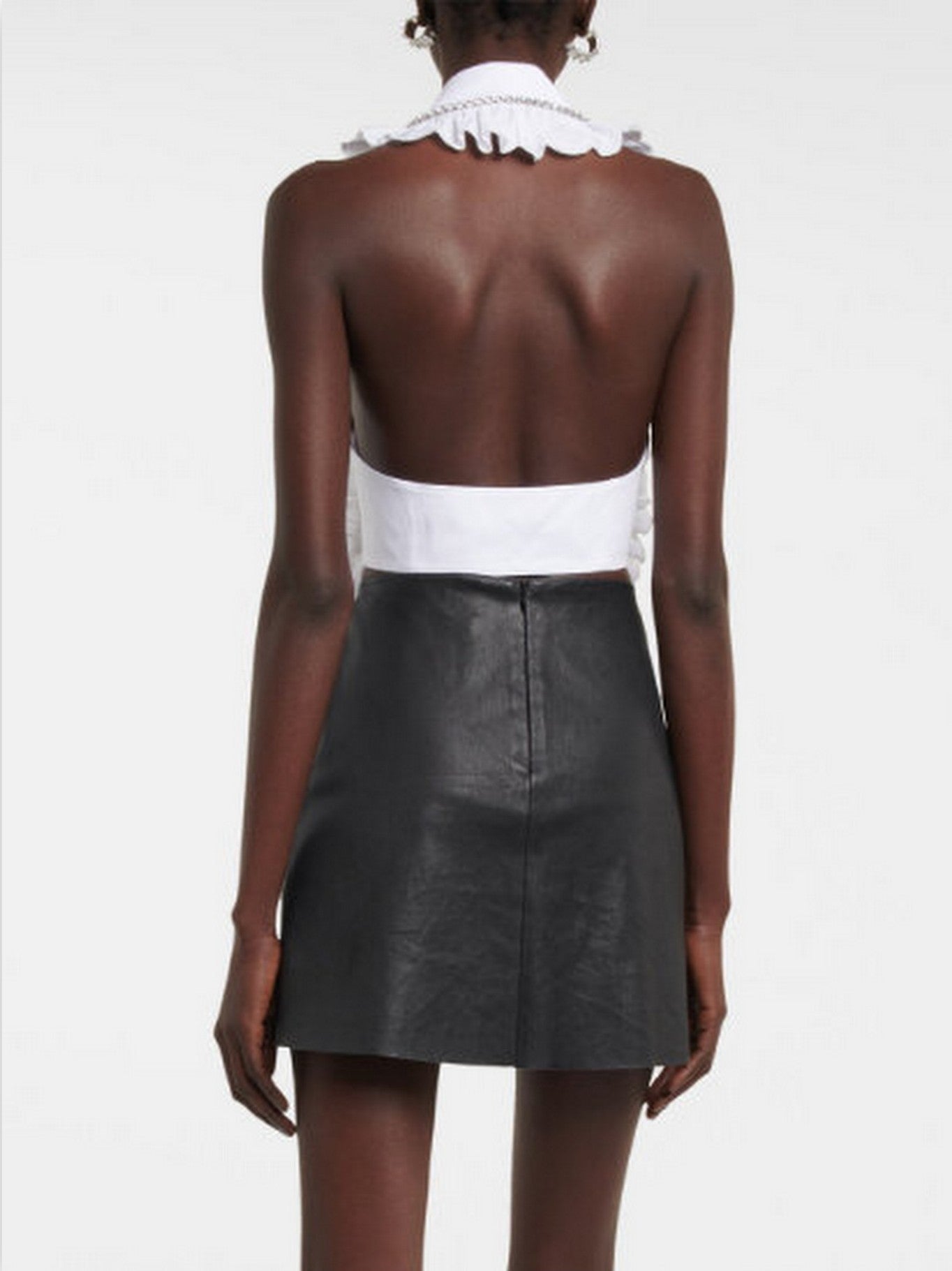 Crystal-Ruffled Oversize Collar Cropped Halter Top - Tops