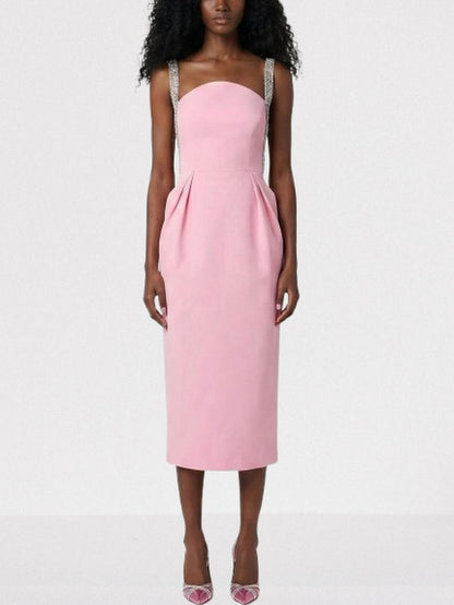 Crystal-Strap Pink Midi Dress - Dresses