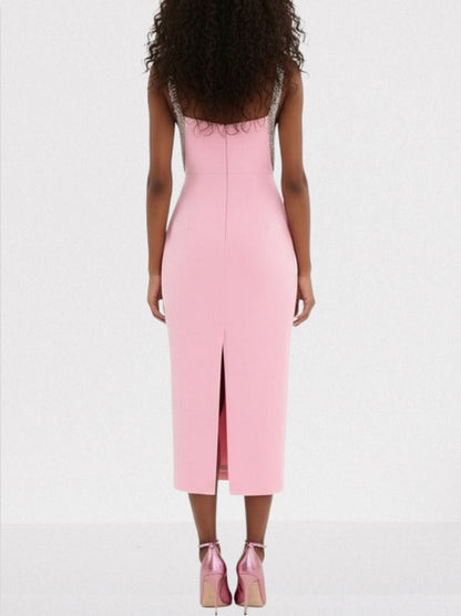 Crystal-Strap Pink Midi Dress - Dresses