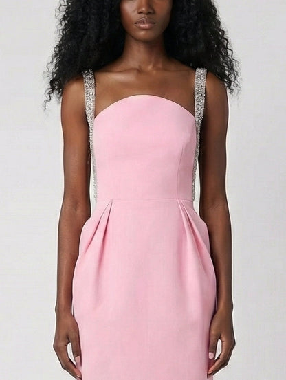 Crystal-Strap Pink Midi Dress - Dresses