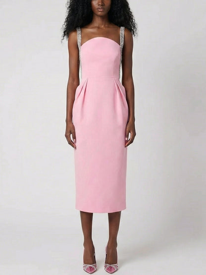 Crystal-Strap Pink Midi Dress - Dresses