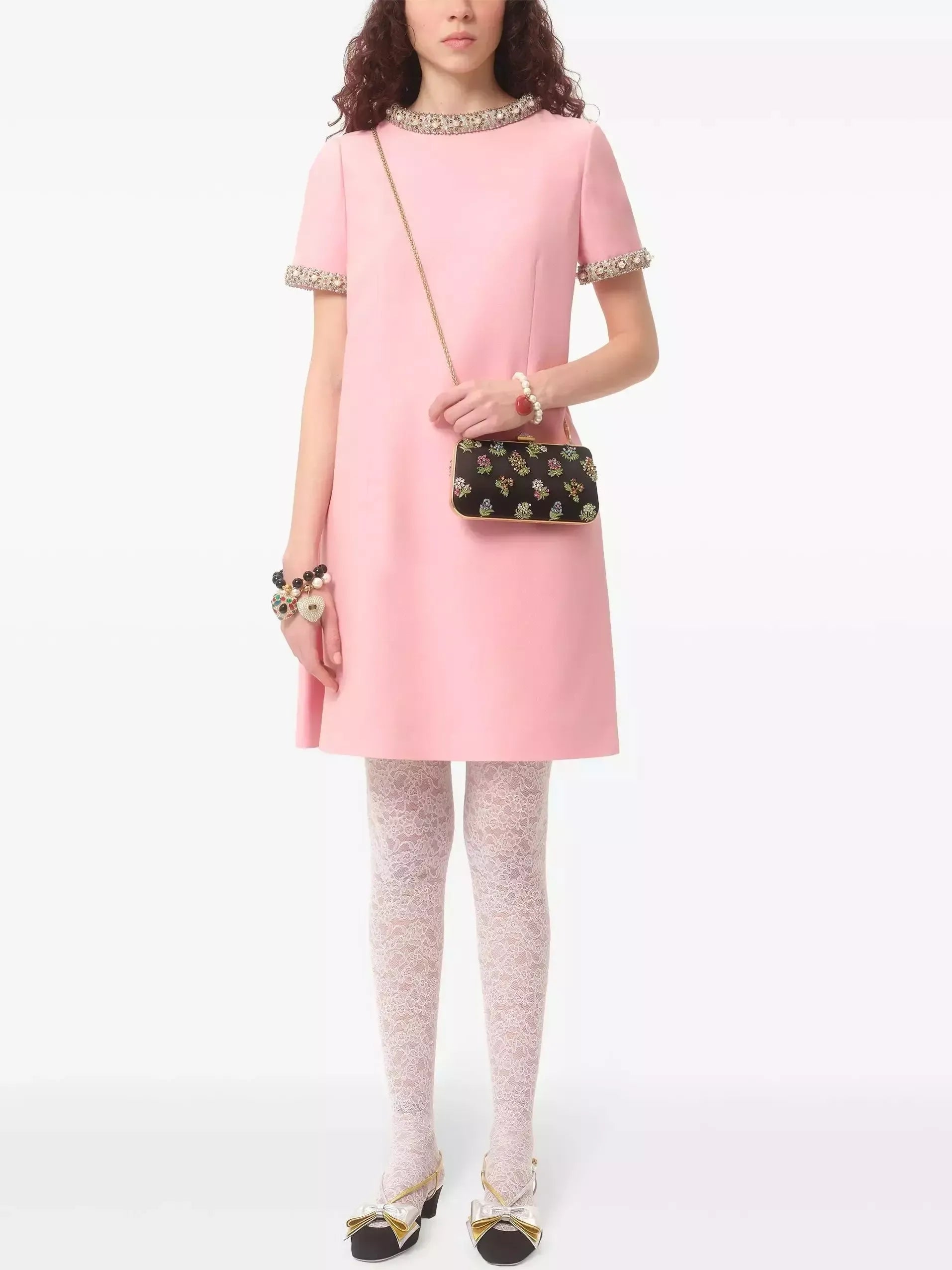 Crystal-Trimmed Short-Sleeve Shift Mini Dress - Dresses