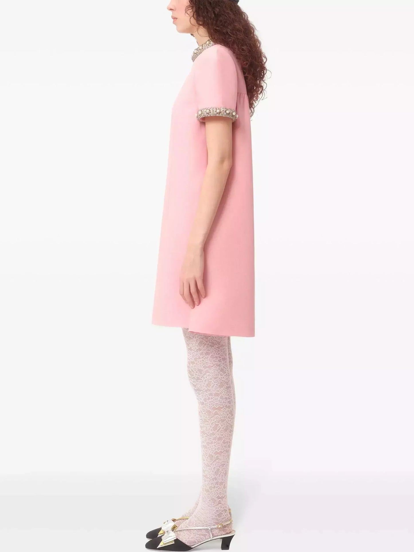 Crystal-Trimmed Short-Sleeve Shift Mini Dress - Dresses